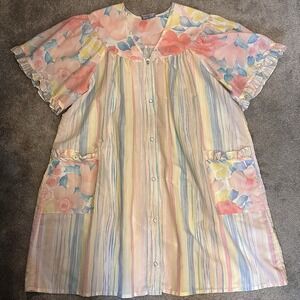 Vintage All Day Cafe floral‎ Snap Housecoat nightgown cottagecore grannycore XL